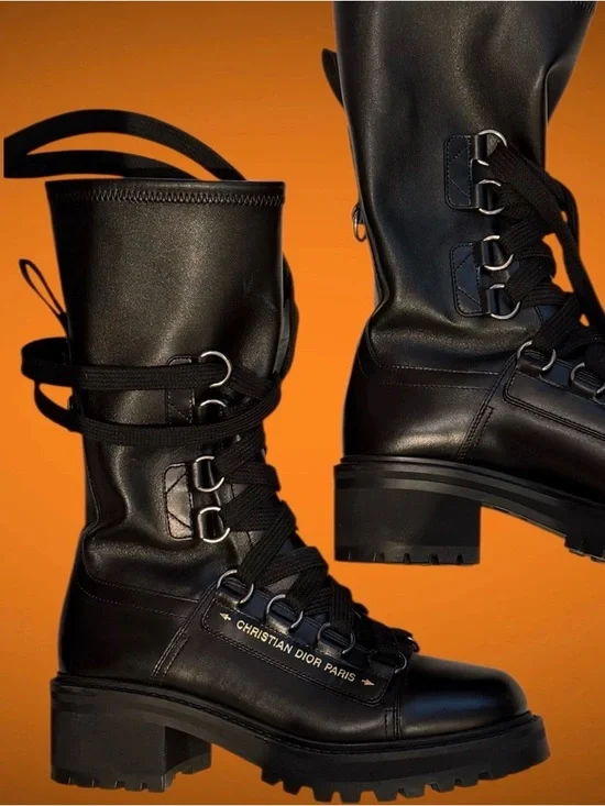 Christian Dior Black D-Fight Womens leather calf-high boots Size 37 from Italy - Picture 9 of 16